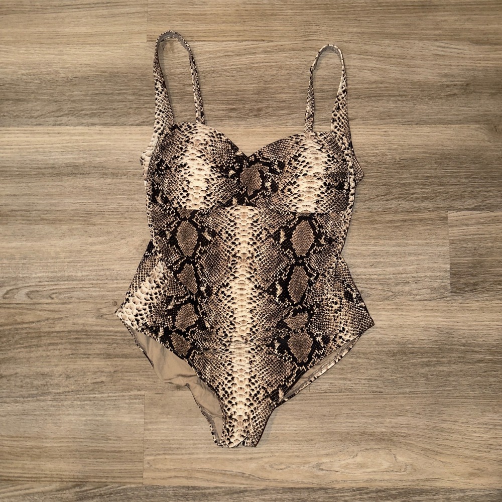 Bondeye Australia Snake‎ Print One Piece Swimsuit Size 12 Bustier Beige
